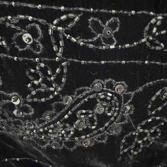 Ann Taylor Women Rayon Silk Velvet Fringe Scarf Beaded Embellished Winter Black - Picture 5 of 7